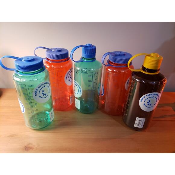 Nalgene 32oz Wide & NM Water Bottle Lot X5 Pastel Green & Marmalade Made in USA - Picture 3 of 3
